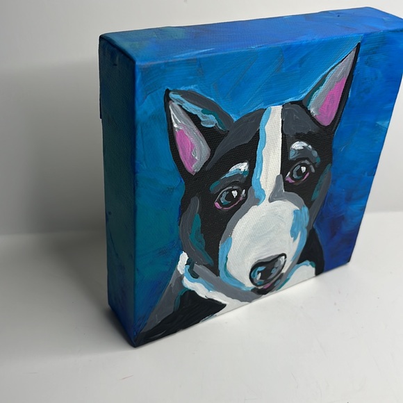 Bull Terrier original hand painted acrylic on gallery wrapped canvas. 6”x6” - Picture 2 of 7